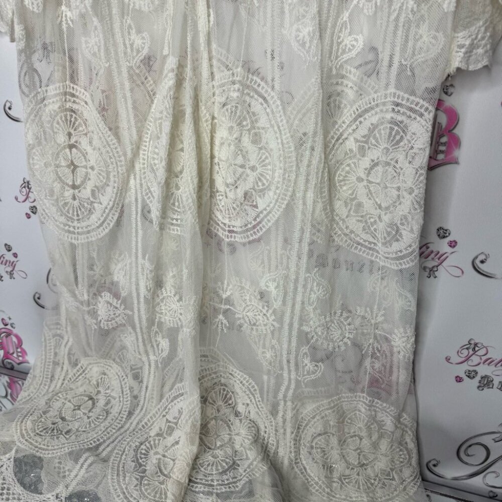 Cardigan Bohemian Lace Kimono Cardigan - White cream tie up ribbon belt ONESIZE - Picture 8 of 11